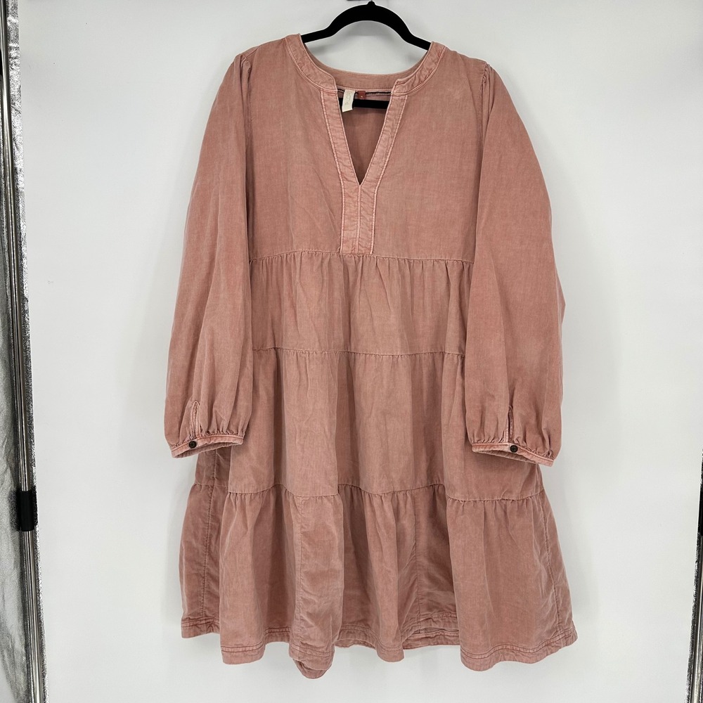 Pilcro Anthropologie Pink Corduroy Tiered Balloon Sleeve Dress Pockets Boho XL